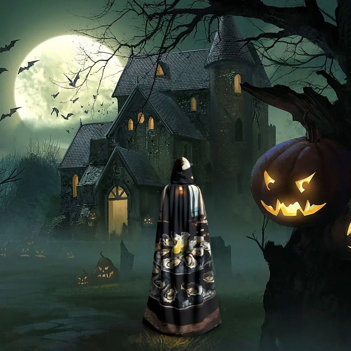 المحار على الجليد عباءة طويلة مقنعين الساحرة القرون الوسطى زي تأثيري كيب HalloweenParty الكبار للجنسين