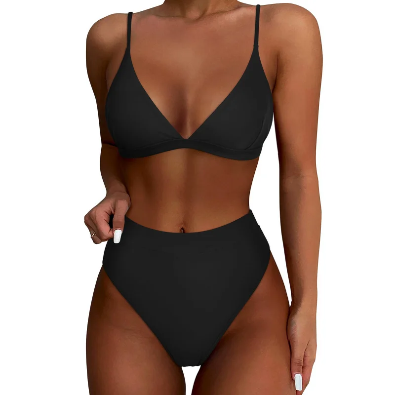 

Women's Monochromatic Backless Bikini Set, Two-Piece Swimsuit, Triangle Bag, Beach Swimsuit