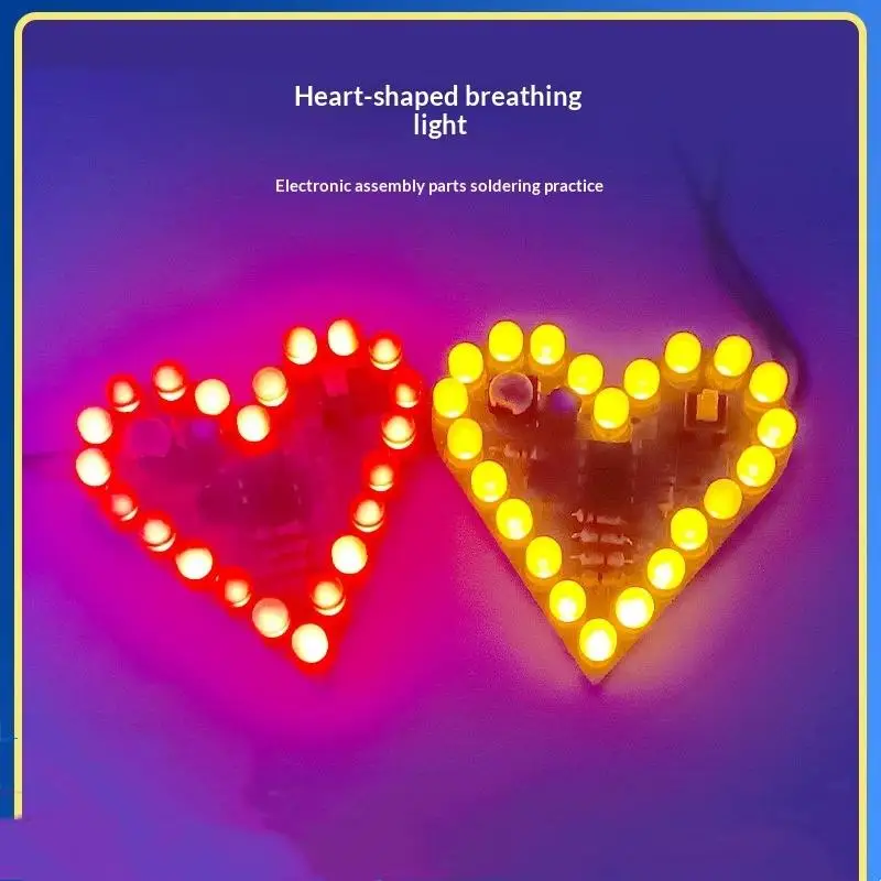 (BF06)Electronic Kit Heart Shape Led Breathing Light Electronic Kit Multiple Colors Electronic Components Welding Practice Board