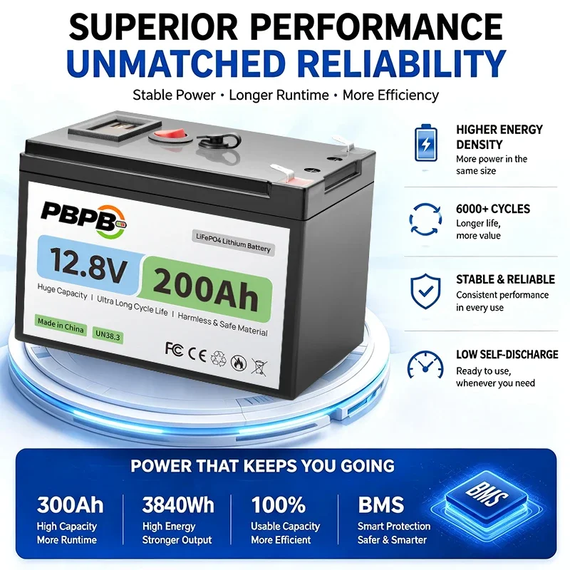 LiFePO4 12.8V 160AH 180AH  200AH Battery Free Charger Lithium Battery Built-In 200A BMS 6000+ Cycle Foat Fast Ship From EUr Bo