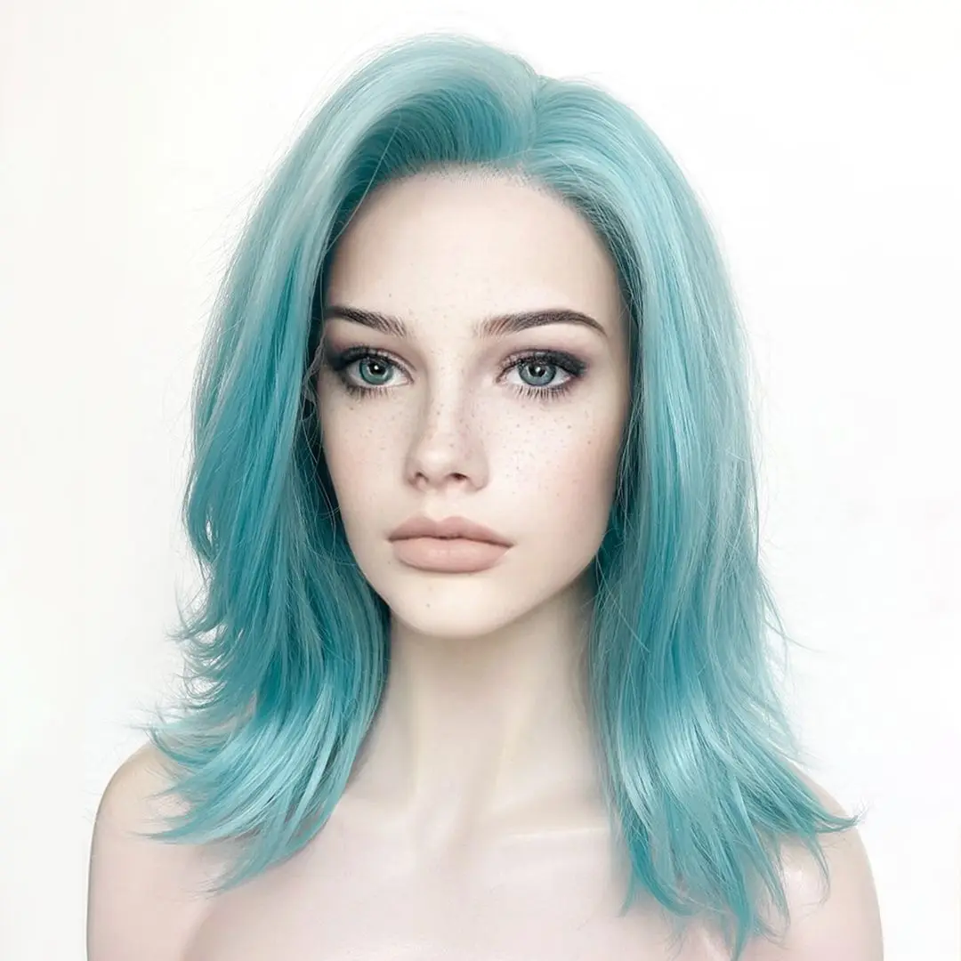 

Short Bob Blue Blonde Straight Style Transparent Lace Front Synthetic Hair Wigs Glueless Lolita Daily Wigs 12Inches Lace Wigs