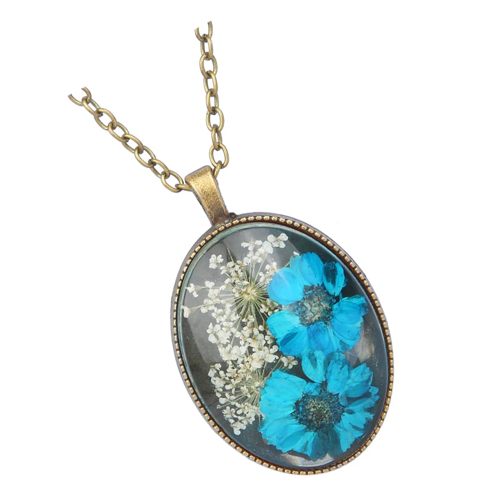 

Dried Flower Necklace Women Charming Pendant Adjustable Chain Safe Durable Real Flowers Comfortable Gifts Jewelry