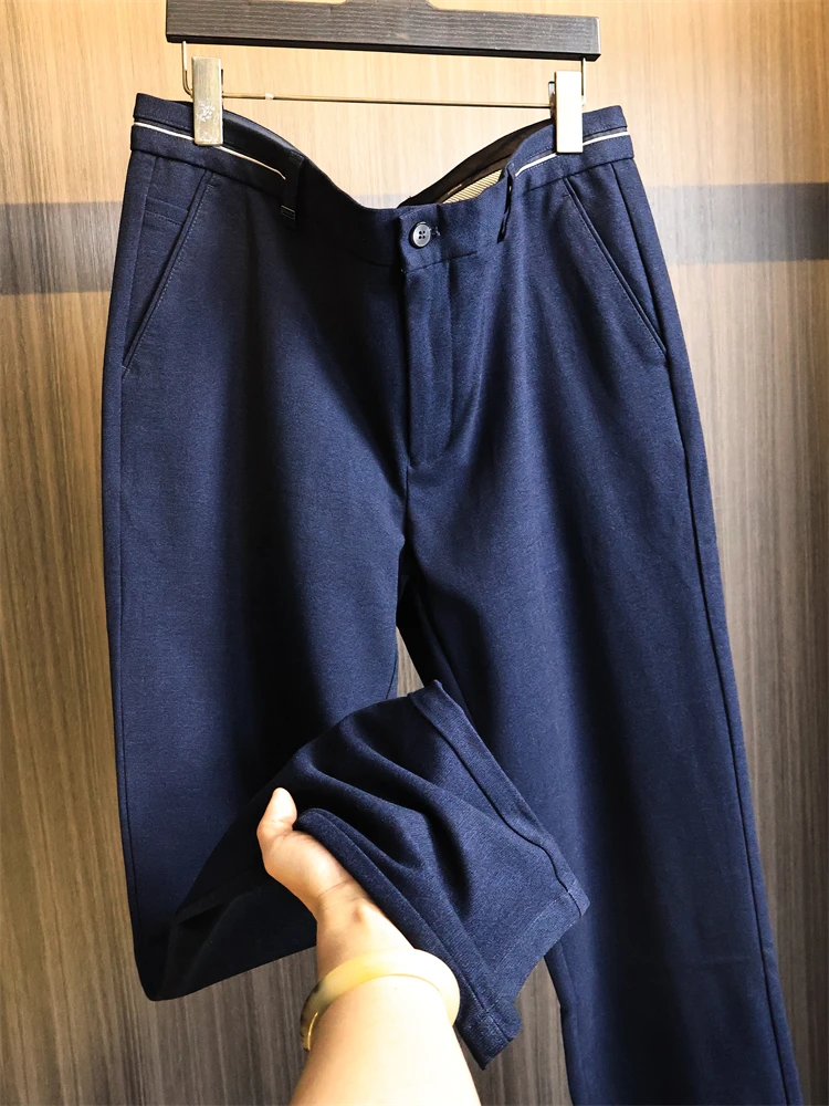 

Thiened Busin пригородные прямые повседневные брюки для мужчин, осенний сезон, теплые и гладкие неэластичные брюки