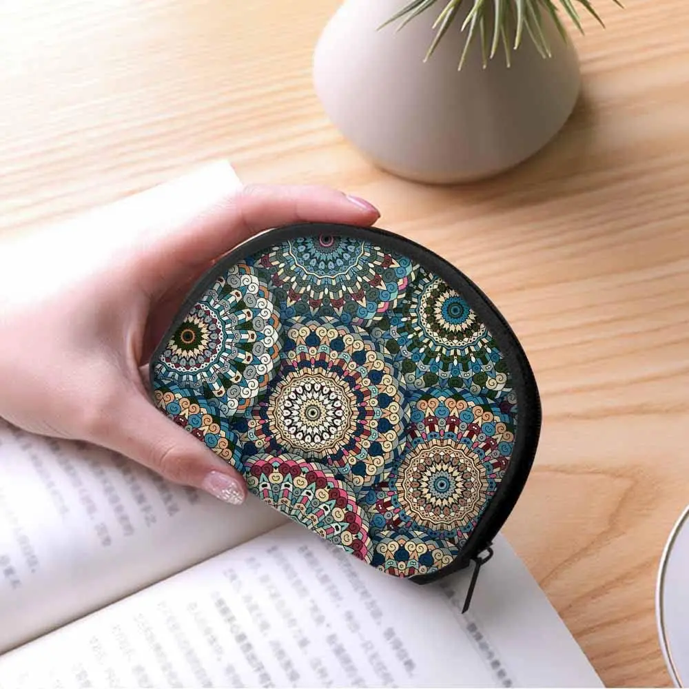 Dompet koin kecil Boho Chic bunga desain Mandala mengembangkan ornamen Mini dompet koin perubahan dompet untuk wanita pria gadis