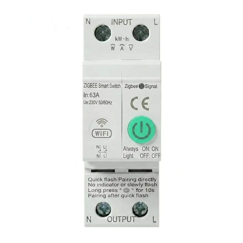 Smart DIN Rail Circuit Breaker 10-63A Power Monitoring 1P 2P 90-240V Remote Switch Smart Home Alexa/Google