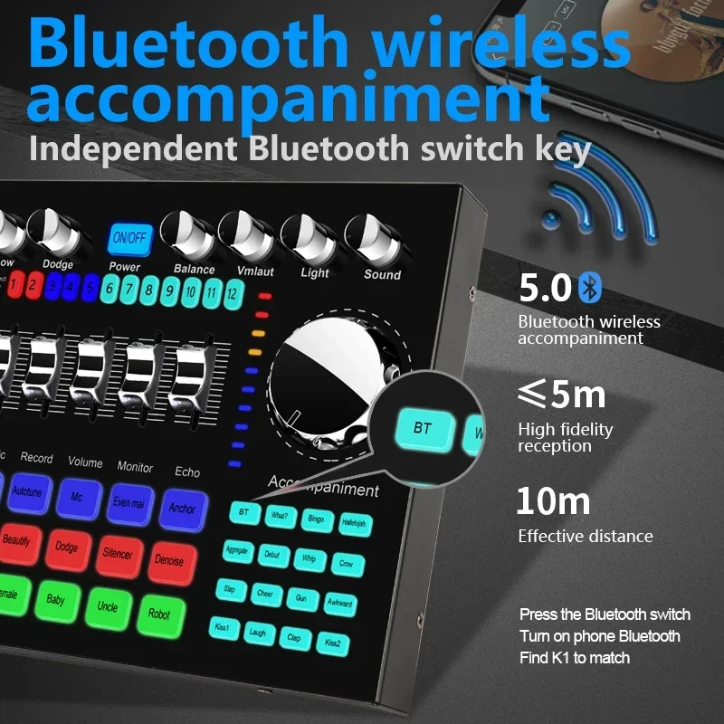 K1 Portátil Live Sound Card, Equipamento Universal para Gravação de Música Karaoke Cantar, Celebridade Internet, Transmissão ao vivo, Especial