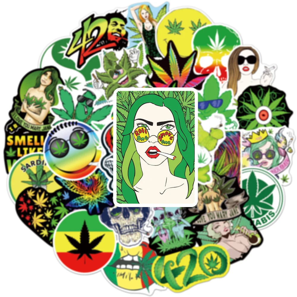 10/30/50Pcs Funny Characters Leaves Weed Smoking Graffiti Stickers Luggage Laptop Waterproof Stickers Skateboard Kids Stickers