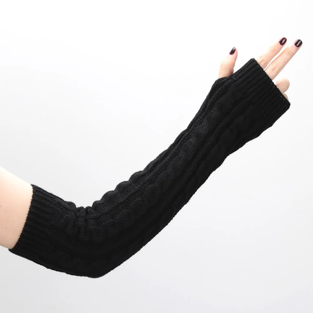 Women Knit Long Fingerless Gloves Fashion Arm Wrist Sleeve Hand Warmer Girls Casual Half Black Over Elbow Punk Gothic Mittens