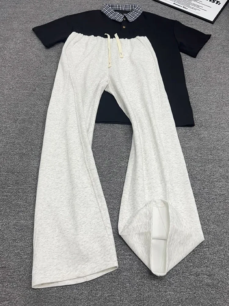 

Gray Slant Cut Knife Pants Men Women American Retro Sport Sweatpants Trendy Casual Wide Leg Scythe Pants Loose Straight Leg J...