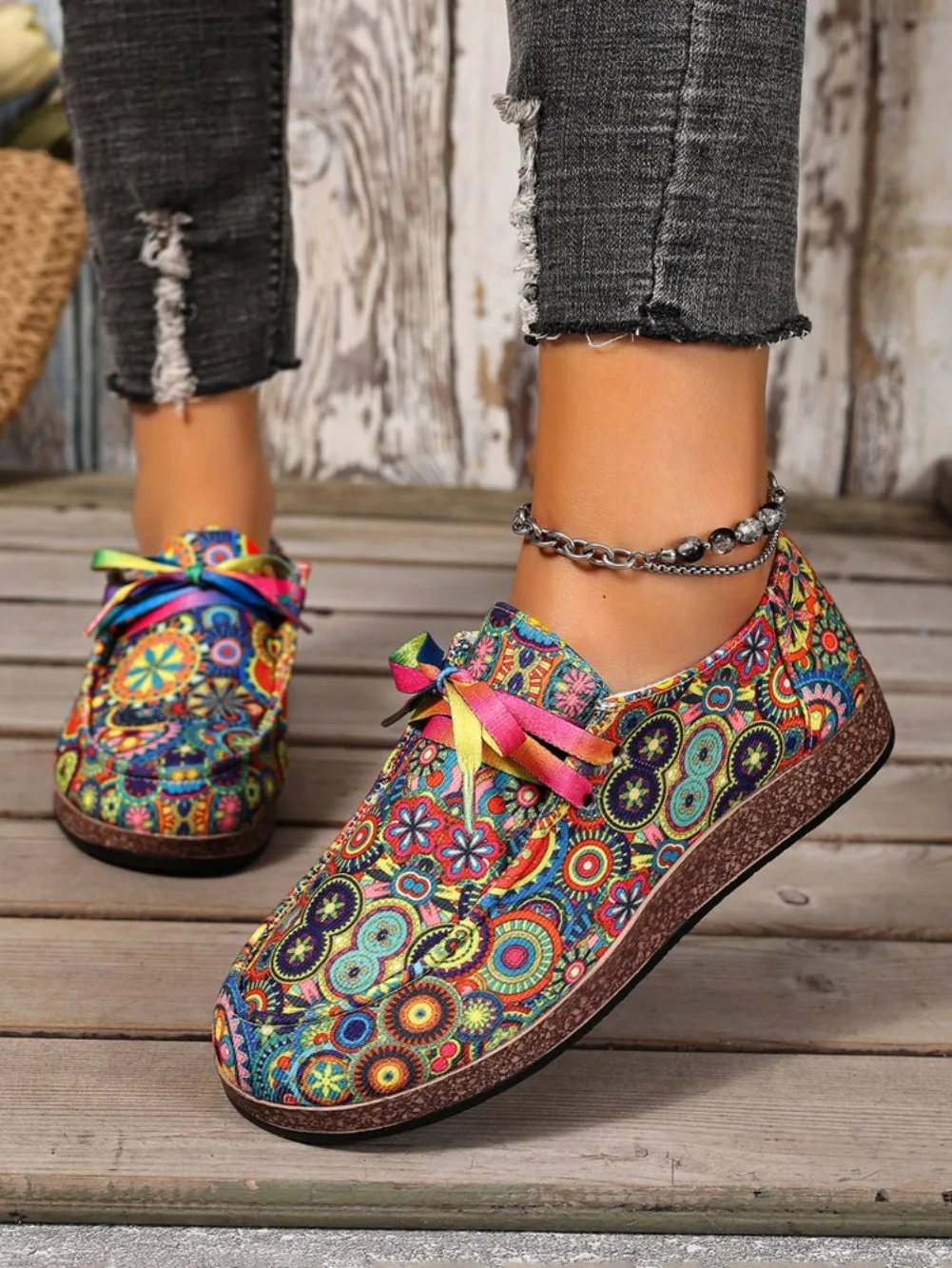 2026 Bestseller Neue Modische Damen-Sneaker mit Schnürung, Bedruckte Damen-Flats, Outdoor-Freizeitschuhe für Damen, Zapatos De Mujer – Detail 3