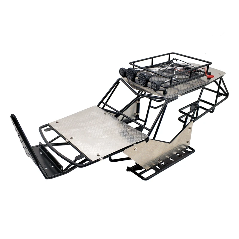A42F  for 1/10 Scale RC Axial Wraith Metal Roll Cage Frame Body with Roof Rack and Metal Sheets Side Step,Black