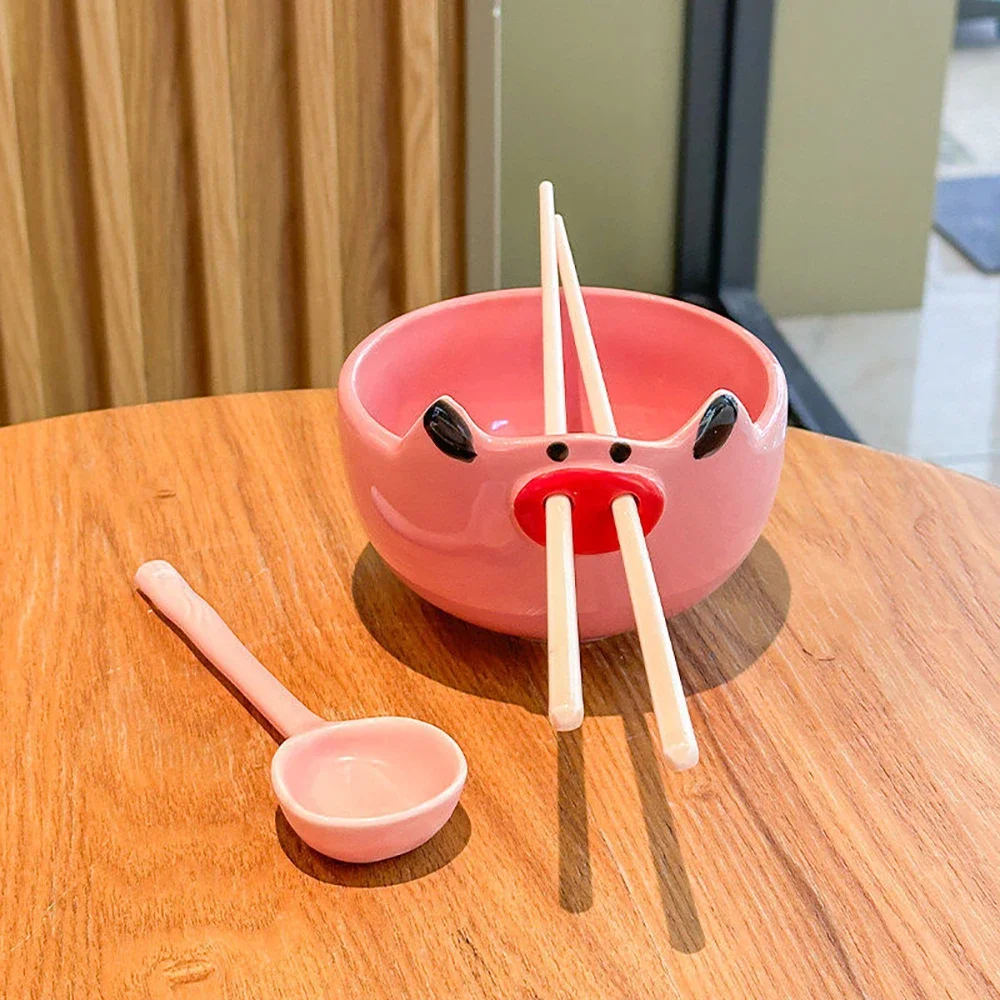 Cute Pink Pig Ceramic Bowl Creative 3D Cartoon Pig Shaped Bowls for Rice Soup Salad Kitchen Tableware Kids Breakfast Bowls