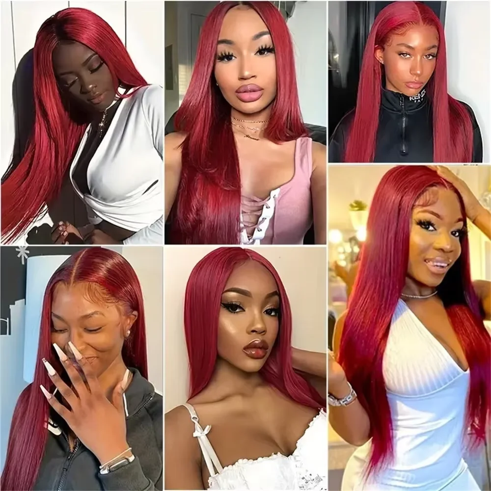 Burgundy 13x6 HD Lace Frontal Human Hair Wig Straight wig 13x4 Lace Front Human Hair Wigs For Women 99J Colored 200 High Density