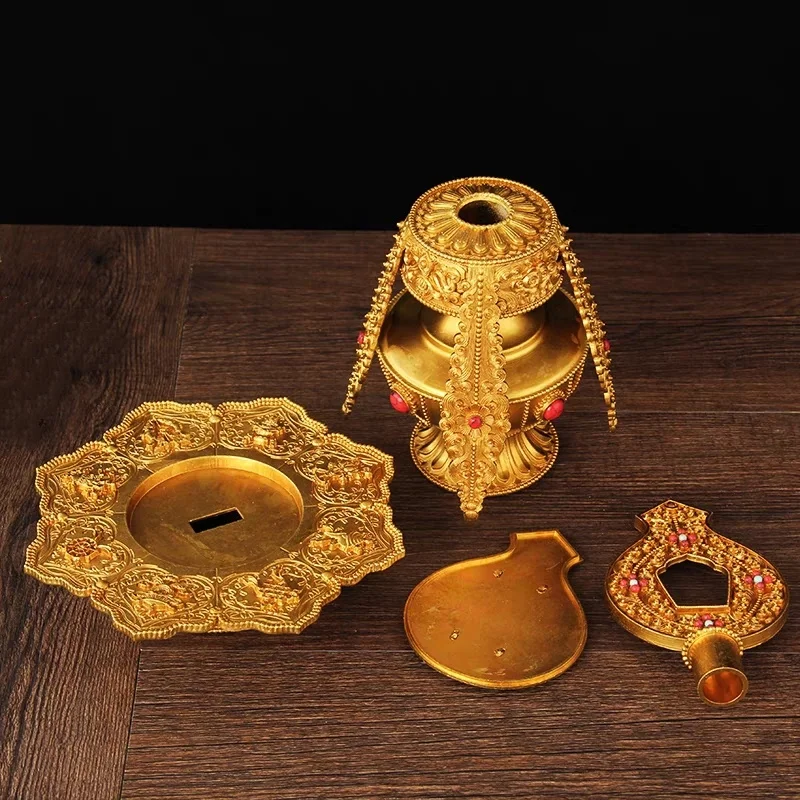 Nepalese Craftsmanship Brass Tibetan Buddhism Offering Longevity Treasure Vase Pure Copper Gilded Eight Auspicious craft
