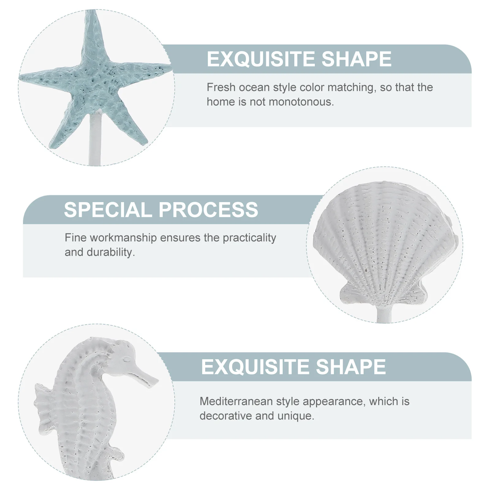 

3pcs Mediterranean Style Sea Horse Shell Decor Resin Craft Desktop Adornment Home Ornament Indoor Tabletop Decor