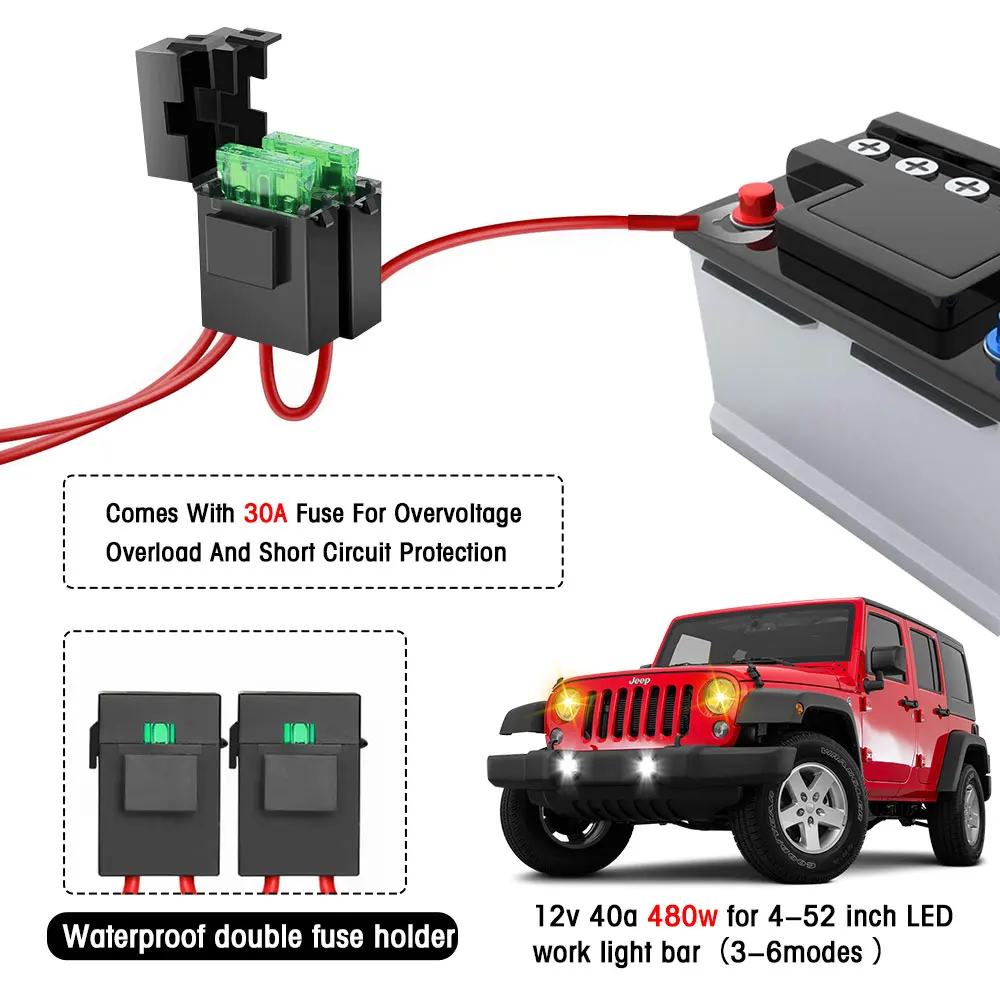 Firedrake-Kit de arnés de cableado para coche, interruptor interior, luz de trabajo, relé de luz de movimiento, 480W, 12V, 3m