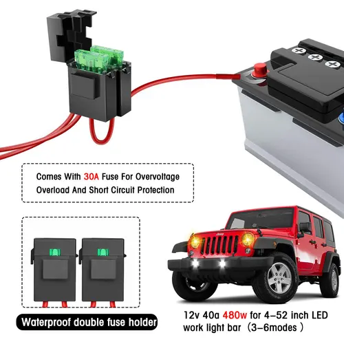 Imagen 2 del producto Firedrake para 2 lámparas Kit de arnés de cableado de coche interruptor interior luz de trabajo unidad luz de movimiento Cable de relé 480W 12V 3m Kit de cables