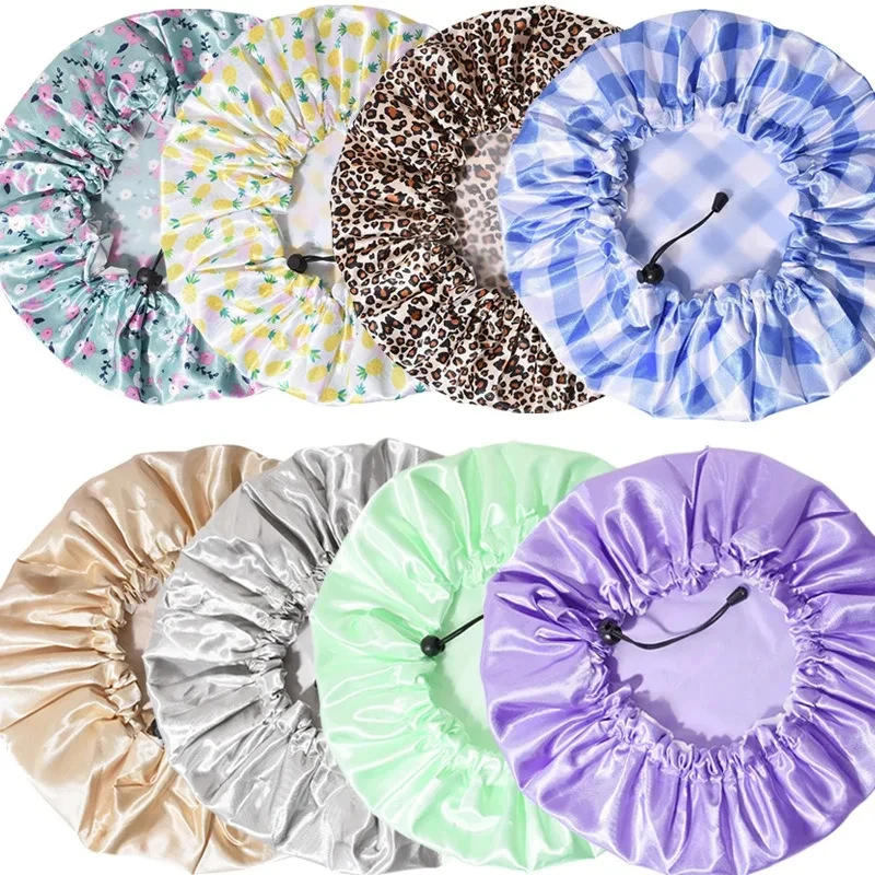 new-adjustable-enlarged-shower-cap-female-baked-oil-satin-waterproof-bath-cap-kitchen-shower-cap