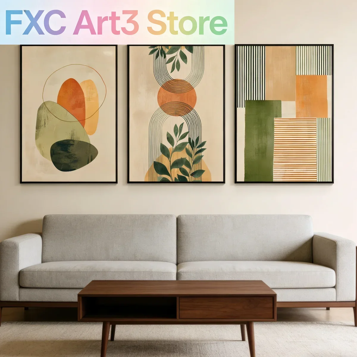 3pcs/Set frameless canvas, Bohemian Geometric Abstract Canvas Print Poster Mid-Century Botanical Art Prints Living Room Wall Art