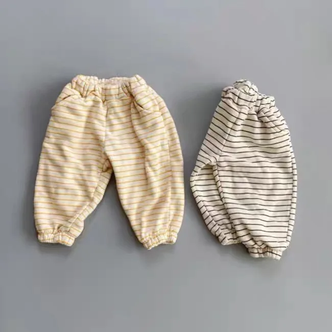 

Sweatpants Children Clothing Plush 2023 Trousers Korean Winter Baby Stripe Thick Boys Girls Kids Pants Cotton Simple