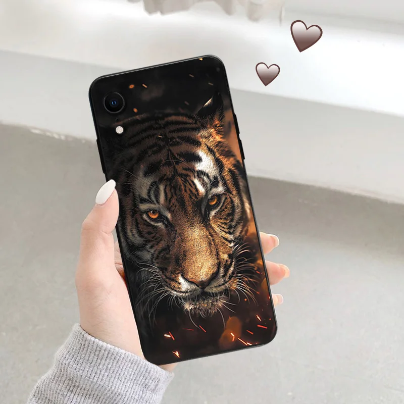 Black Matte Phone Case for iphone 16Pro 15 14 13 12 Mini 11 16 Pro Max 7 8 Plus X XS XR Cat Moon Golden Tiger Soft Cover image 5