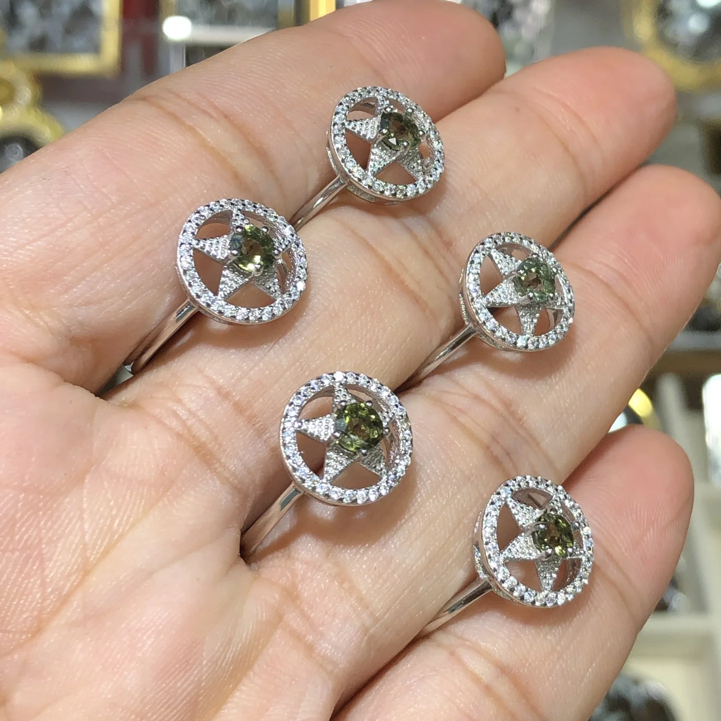 1Pc Natural Czech Moldavite Ring 5MM Round Faceted 925 Sterling Silver Star Resizable Reiki Healing Stone Jewelry Gift For Women