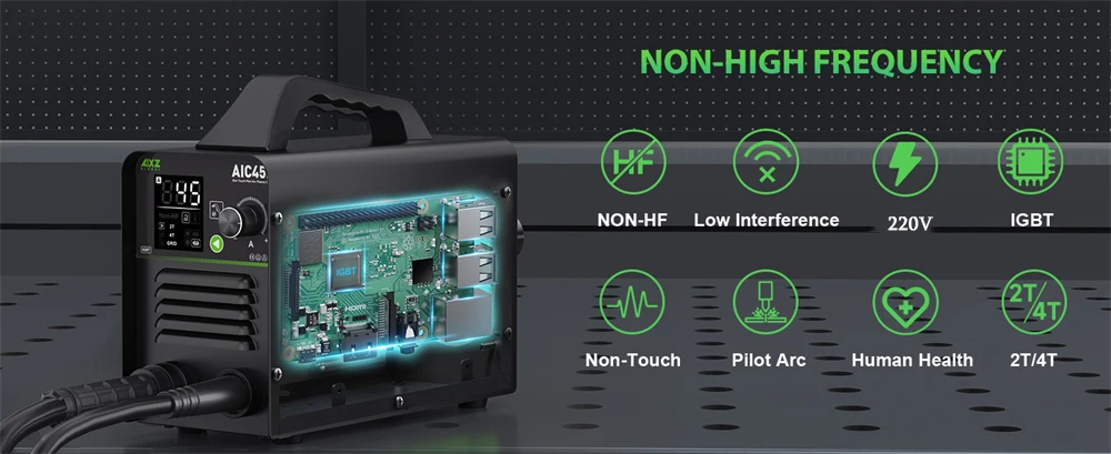 AIXZ AIC45II 220V 45 Amps Plasma Cutting Machine 60% Duty Cycle IGBT Inverter Non-HF Non-Touch Pilot ARC Air Plasma Cutter 2T/4T Cutting 1-16mm Greatly Improves Cutting Efficiency
