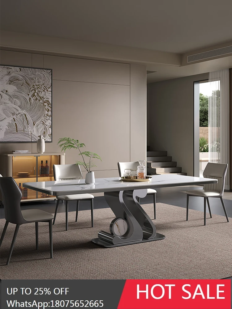 rock slab simple light luxury home family Italian minimalist new rectangular table and chair combination