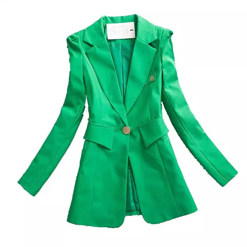 2026 Giacca blazer primaverile e autunnale Nuova edizione coreana Giacca da abito slim media lunga professionale a maniche lunghe tinta unita W1571