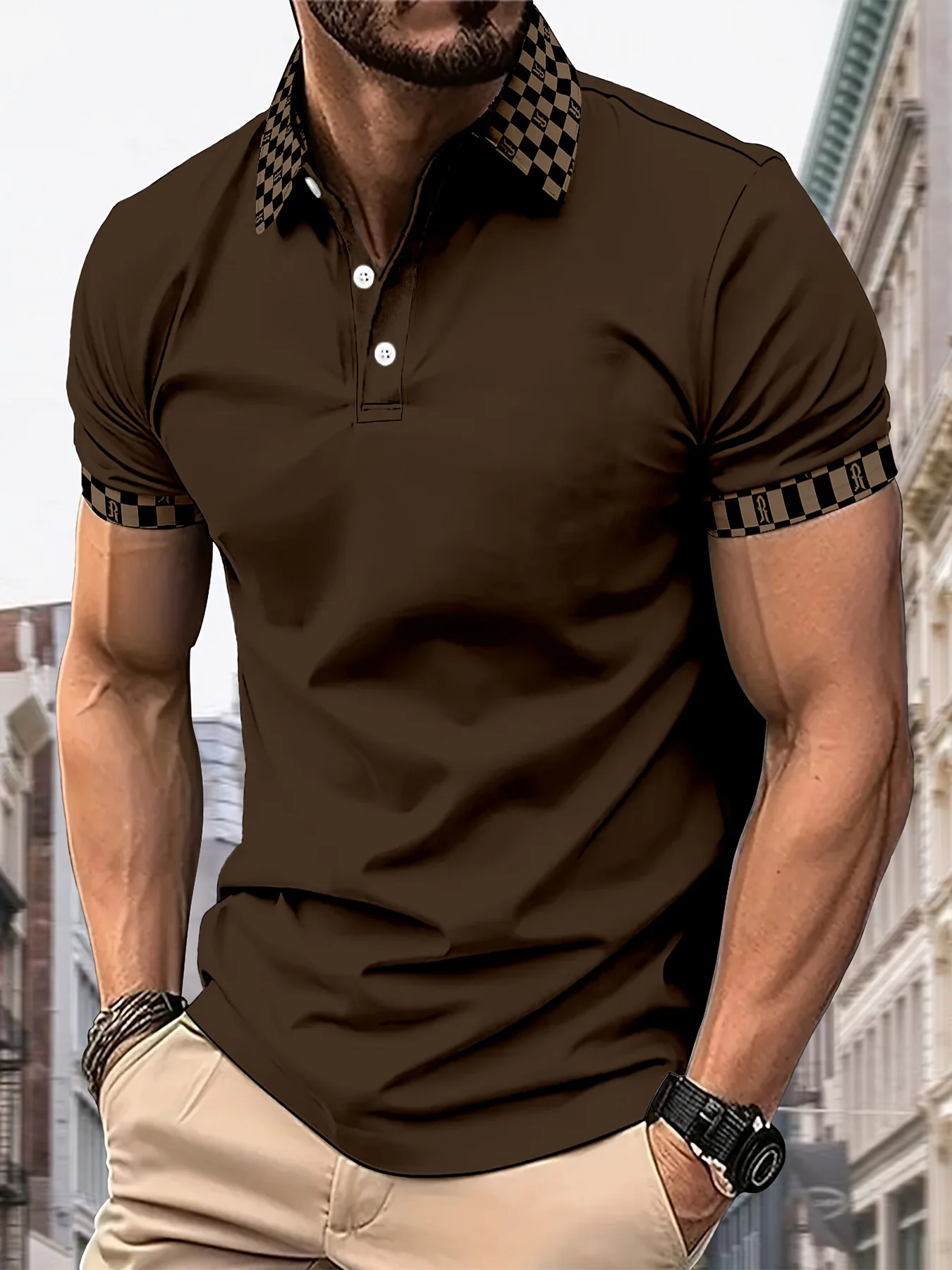 

The new men's short-sleeved POLO shirt for summer 2025 features a casual and fashionable 3D checkered pattern print