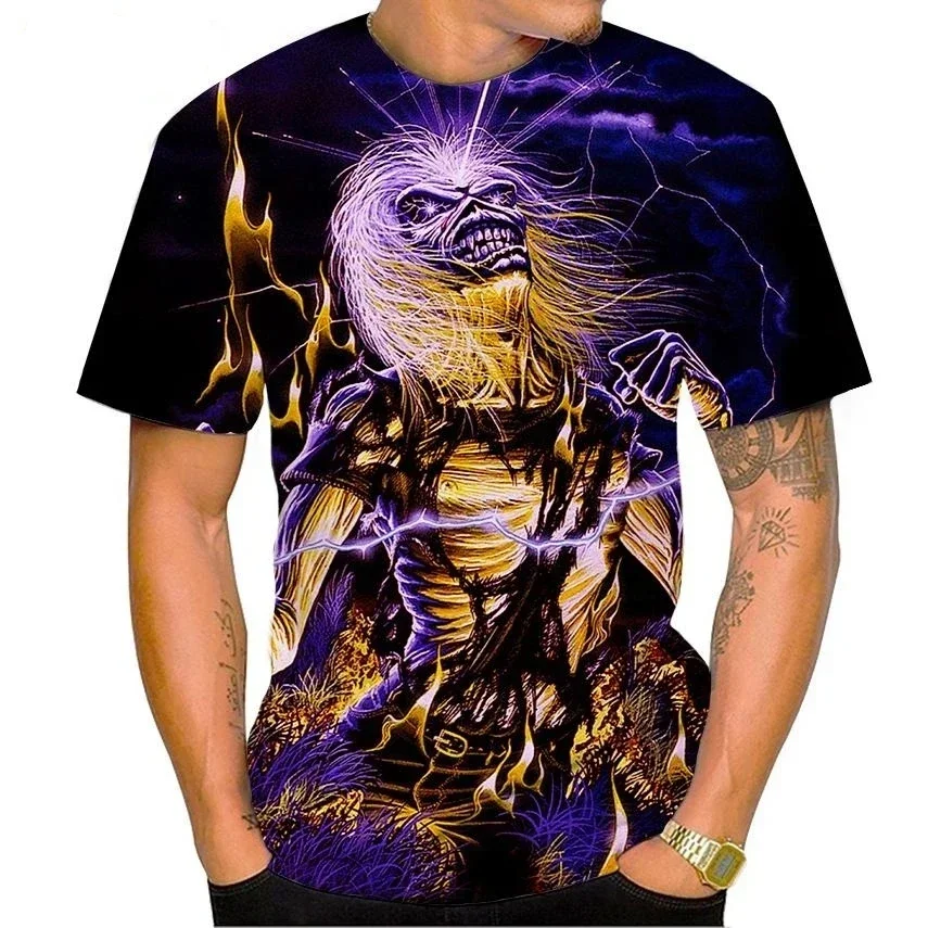 

2025 New Men's Heavy Metal Rock 3D Print T-shirt Summer Casual Fashion Street Hip Hop Oversized Short Sleeve Shirt Men Clothing