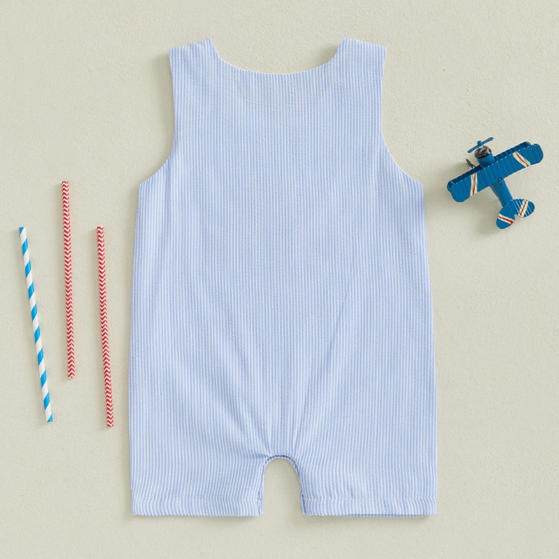 طفل رضيع 4th من يوليو رومبير وزرة سيارة التطريز شريط طباعة أكمام جولة الرقبة تانك بذلة #4