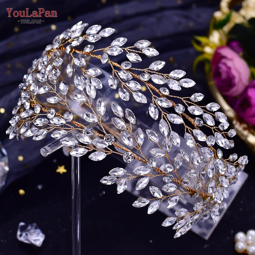 YouLaPan-tiara nupcial con diamantes de imitación, joyería para el cabello, tocado de boda de cristal, corona nupcial, diademas de cristal plateado,