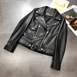 New Arrival 2024 Women Coat Spring And Autumn Genuine Leather Jacket Solid Six Colors Clothes Short Turn-Down Collar Outerwear