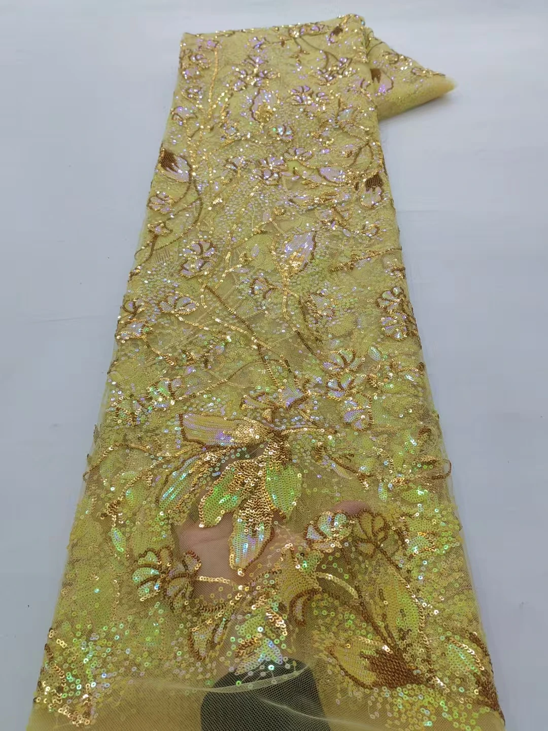 

Gold Shiny Sequin Fabric Geometric Pattern Artificial Lace Fabric Clothing Wedding Dress Designer Wide 125cm Sold By Yard