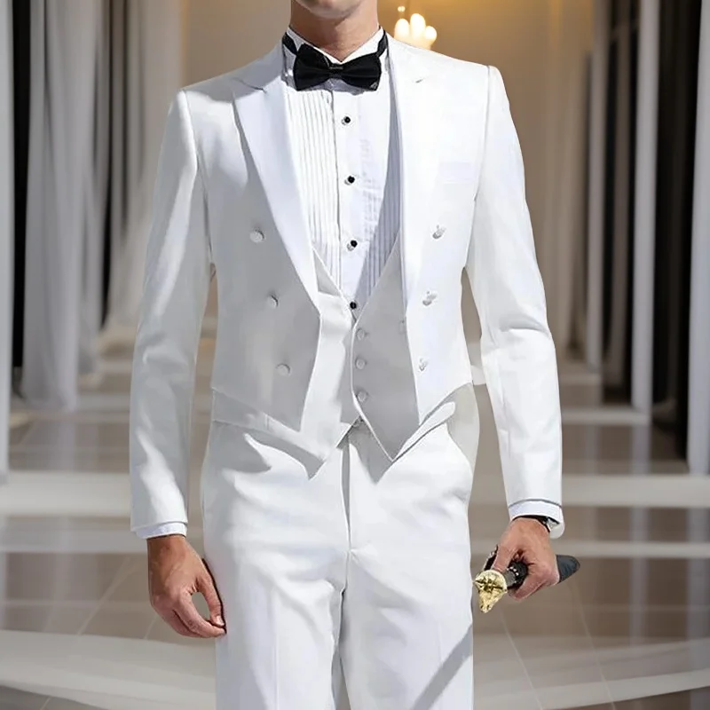 

White Tailcoat Men's Wedding Suits 2024 Groom Tuxedo 3 Pieces Custom Made Terno Male Fashion Smoking Jacket with Pants Vest