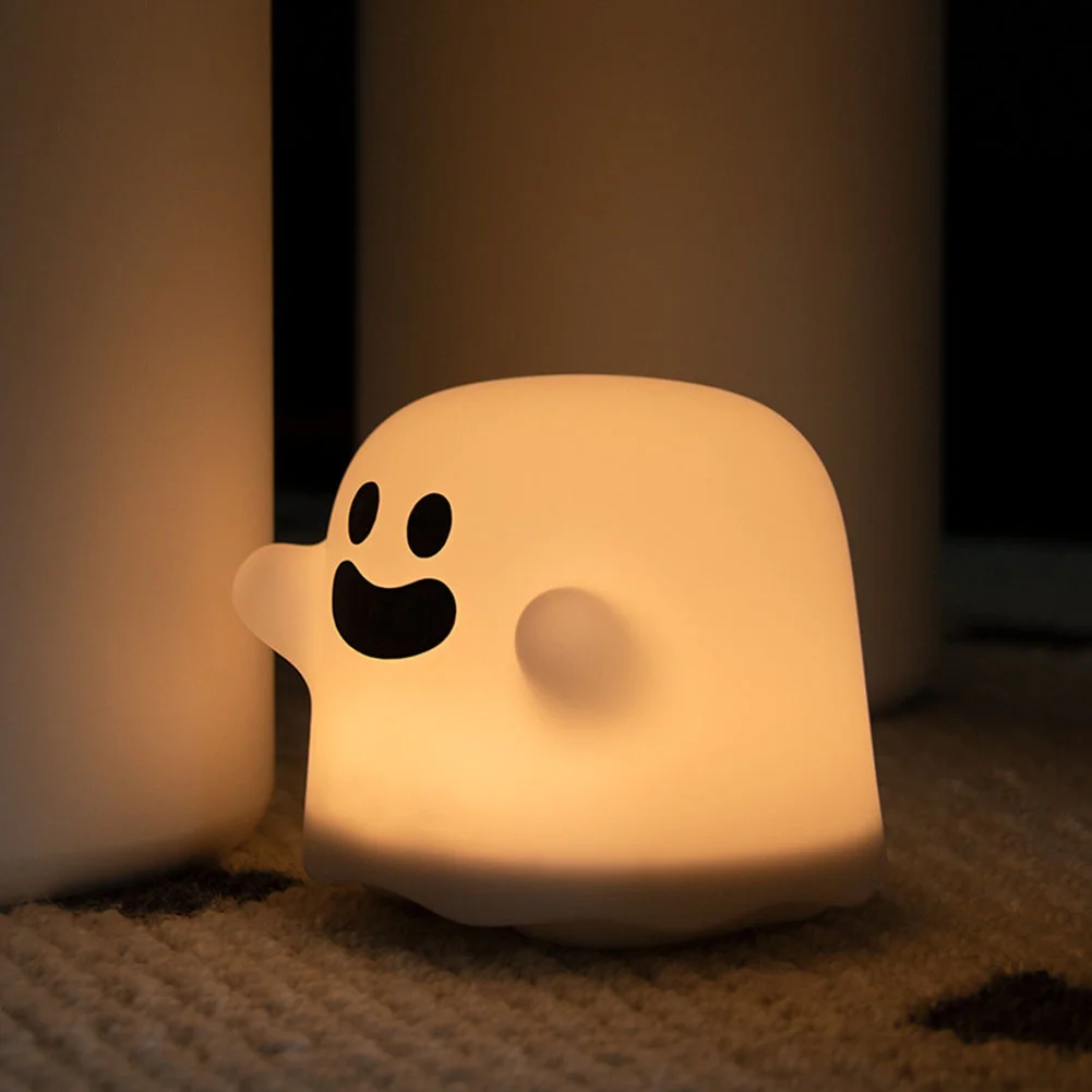 Cute Ghost Silicone LED Night  Light Bedroom Decoration Bedside Lamp USB Rechargeable Dimmable Soft Warm White Lighting