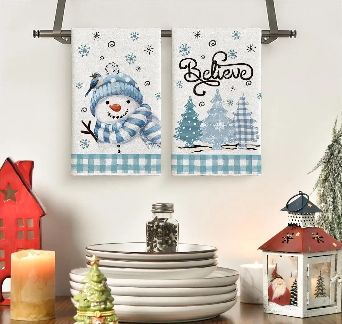 Christmas Snowflake Snowman Christmas Tree Kitchen Dish Towels Winter Holiday Decorations Hand Towels Cleaning Supplies
