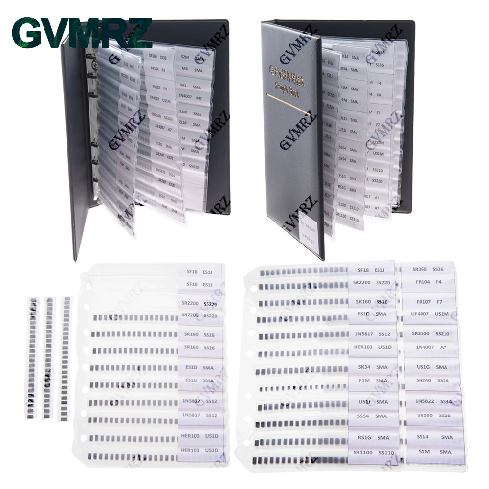 33Values SMA Rectifier Diode Sample Book Assortment Kit SF18 1N5824 1N4007 SS220 RS1G SS24 RS1M ES1D SS26 SS36