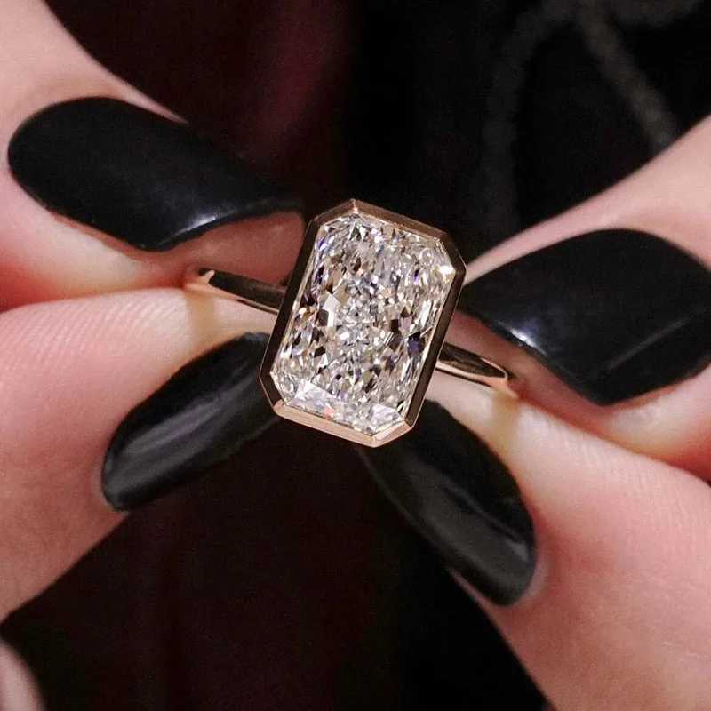 

IGI Lab Growing Diamond Ring Radiant D Color 1 2 3Ct Solid 9K Yellow Gold Ring Diamond wedding ring Factory Engagement Ring