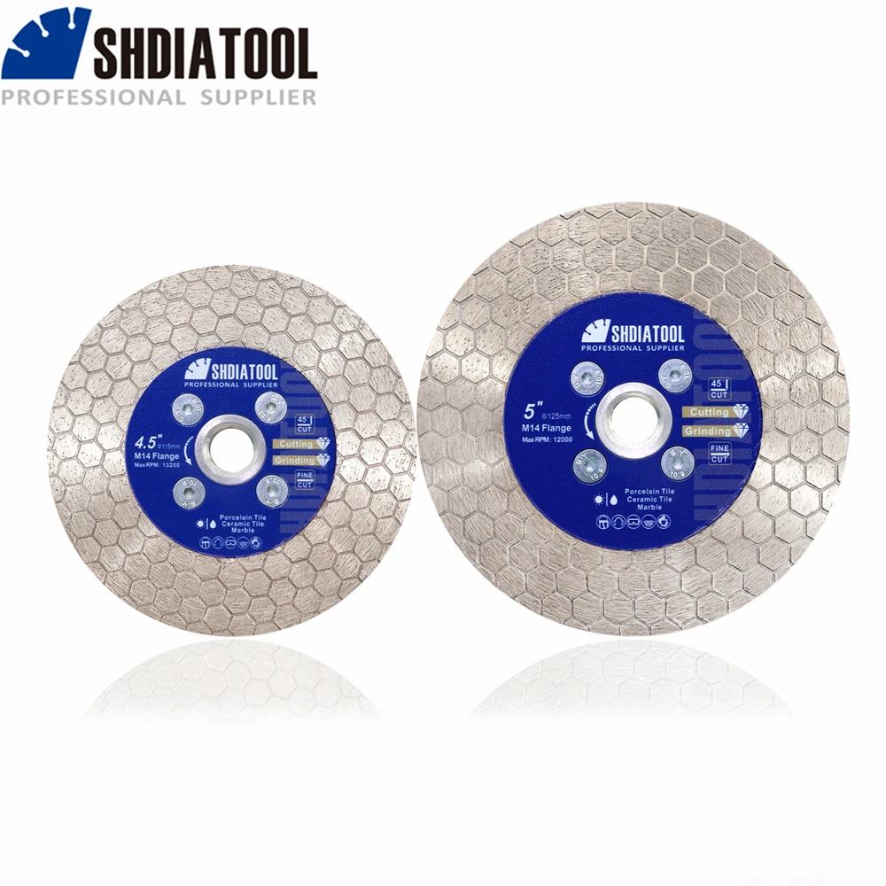 

SHDIATOOL 1pc 115/125mm Hexgonal Double Sided Diamond Cutting Disc Grinding Wheel M14 Flange Saw Blade Tile Ceramic Marble Stone