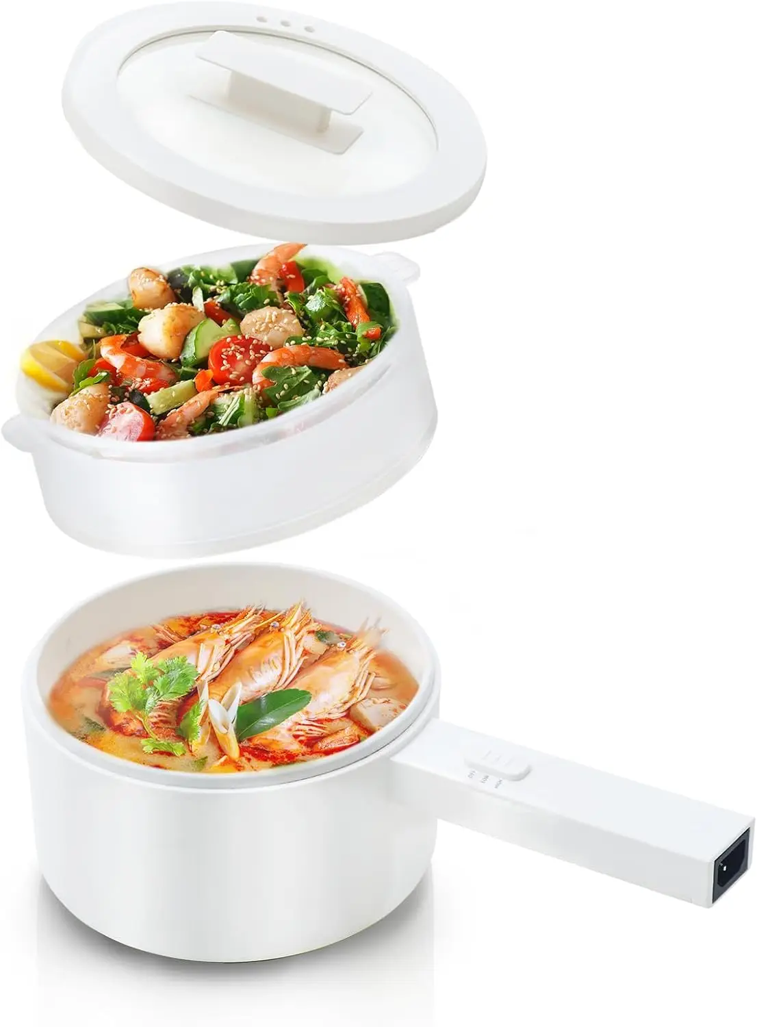 

1.5L Ceramic Glaze Non-stick Portable Electric Pot with Steamer, Multi-functional Cooker for Hot Pot, Pasta, Ramen