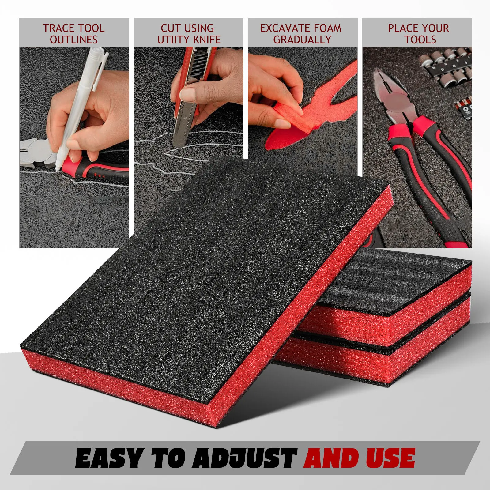 3pcs High-Density EPE Foam Inserts for Tool Box – Dual-Color, Lightweight, Shock-Absorbing, Non-Adhesive Liner