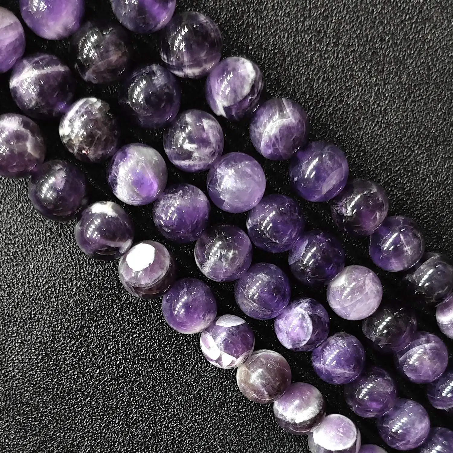 Natural Dream Amethyst Gemstone Beads 4mm-14mm Smooth Round Chevron Loose Crystal Strand for DIY Jewelry Making Craft Supply
