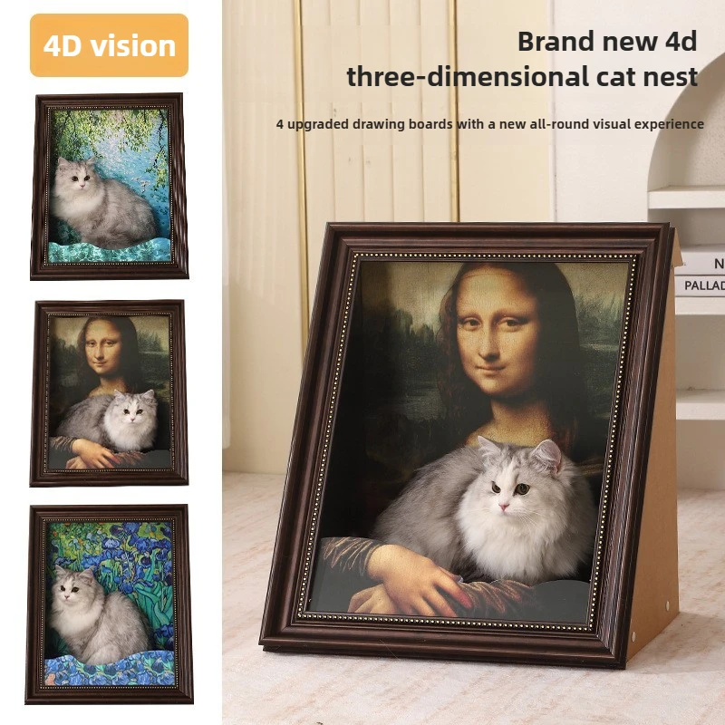 

Mona Lisa Art Oil Painting Cat House Decoration Cat Nest Indoor Kitten Claw Funny Cats Toy Multi-Function Cat Cave Pet Supplies