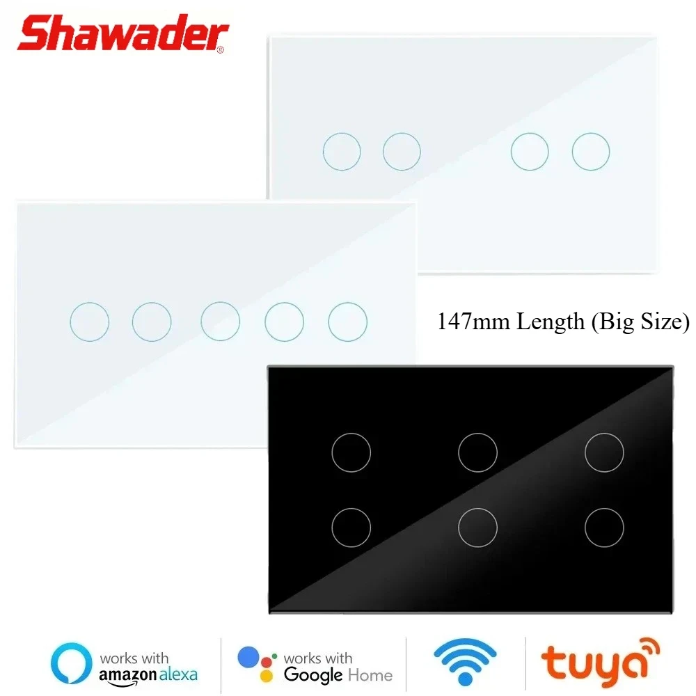 

Умный настенный выключатель Wi-Fi, сенсорный датчик, прерыватель со стеклянной панелью, 4/5/6Gang, беспроводной пульт дистанционного управления от Tuya Alexa Google Home