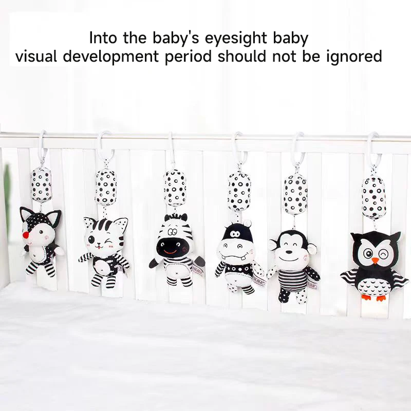 Newborn Bells Soft Plush Rattle Toy Baby Visual Training Black And White Wind Chime Crib Hanging Bell Car Seat Travel Stroller