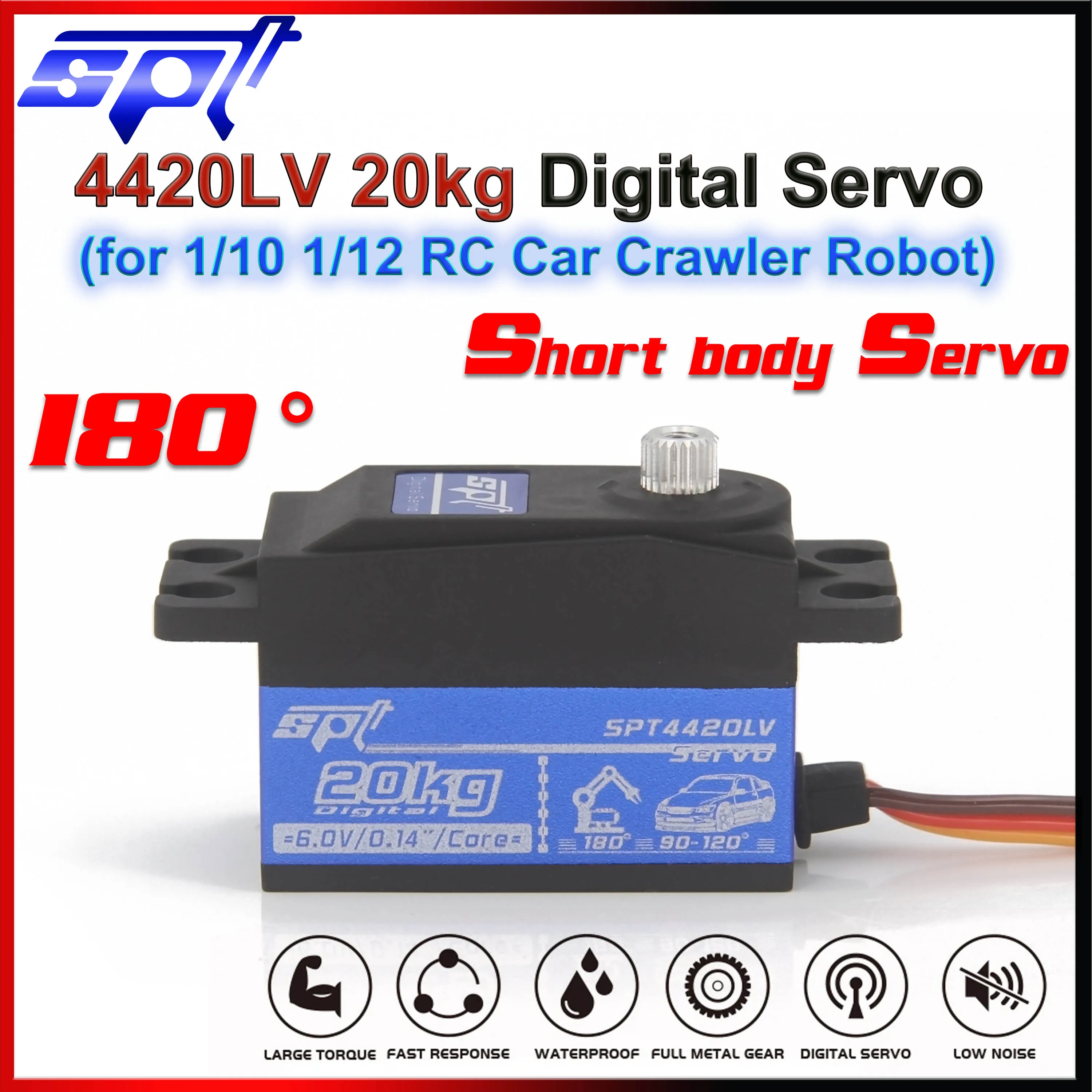 SPT 4420LV 20KG RC Servo High Torque Low Profile Metal Gear Short Body for 1/10 1/12 RC Car Crawler SCX10 TRX4 Boat Robot Wltoys