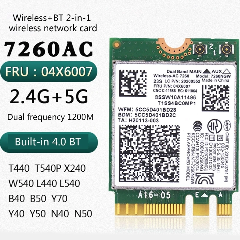 Wifi BT4.0 การ์ดเครือข่าย 1200M สำหรับ T440 X240 B40 B50 Y40 Y70 Y50 FRU: 04X6007 Dropship