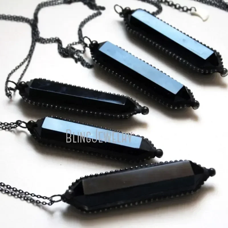 10pcs Large Black Obsidian Crystal Collar Arcane Necklace Witch Pendulum Goth Stainless Steel Women Steampunk Emo Y2K Jewelry